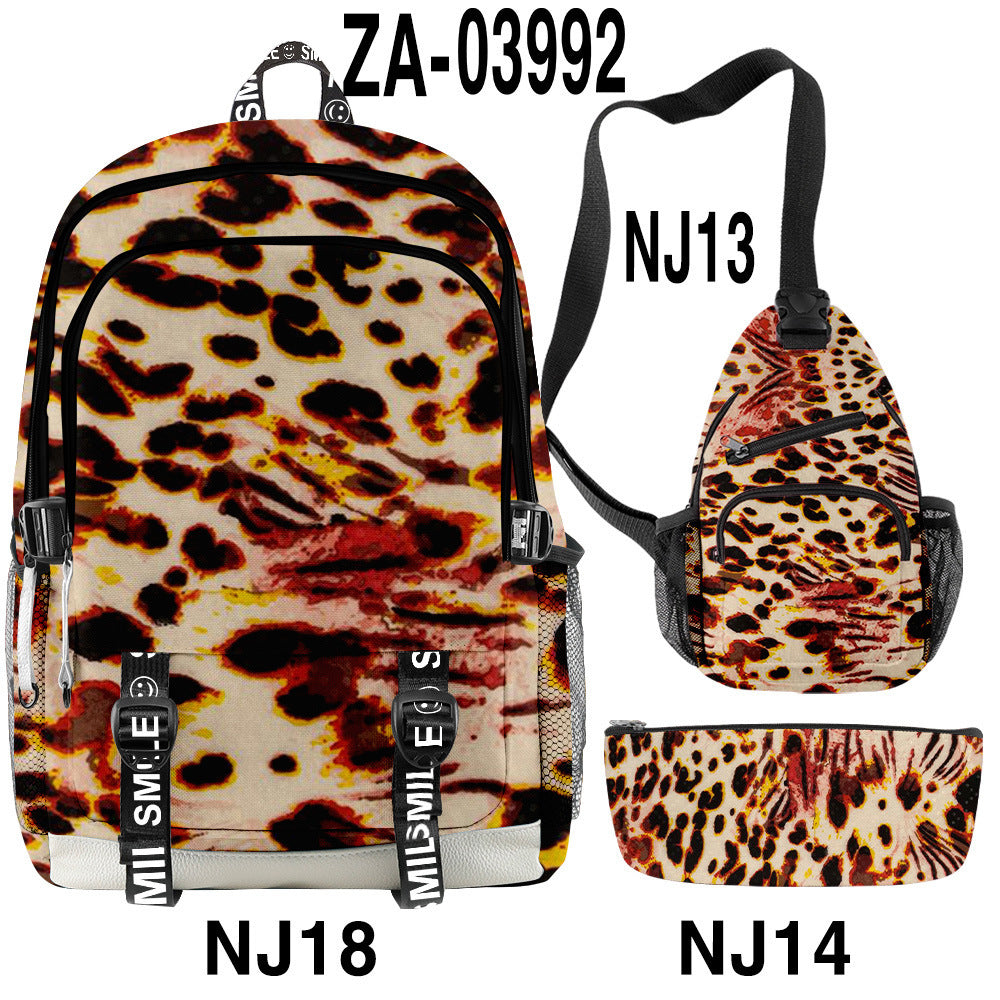 Wholesale Polyester Leopard Backpack Three-piece Set