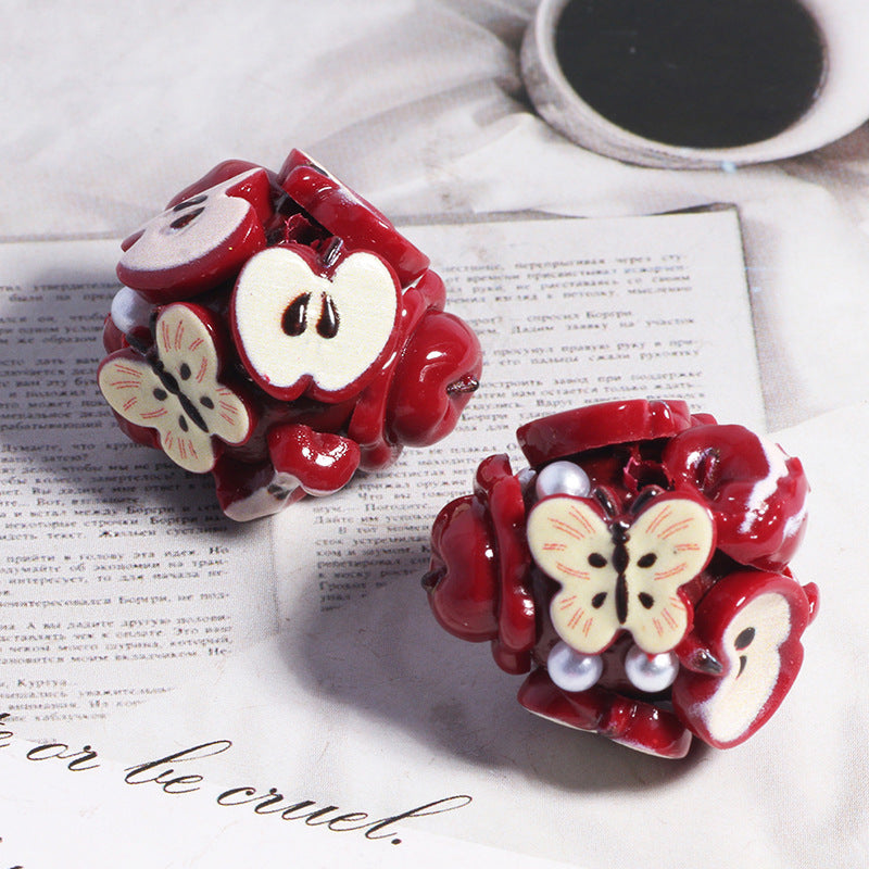 Wholesale 5pcs/pack Butterfly apple core can be worn through the straight hole loose beads diy mobile phone key chain