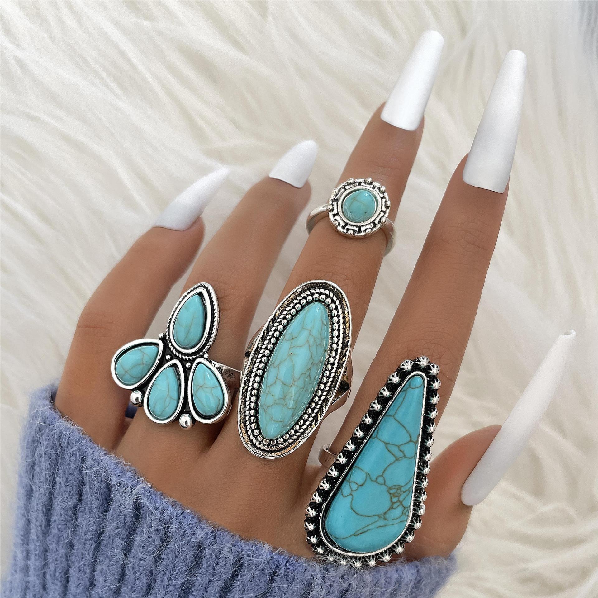Wholesale Turquoise open retro tail ring set