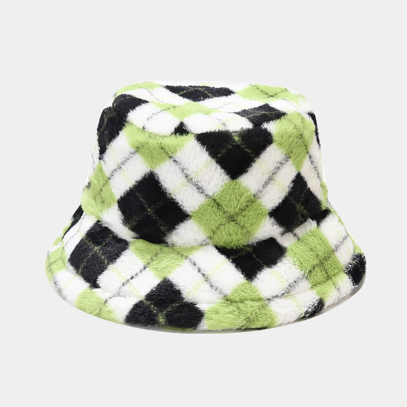 Wholesale Cotton Winter New Contrasting Color Plaid Thickened Warm Fisherman Hat