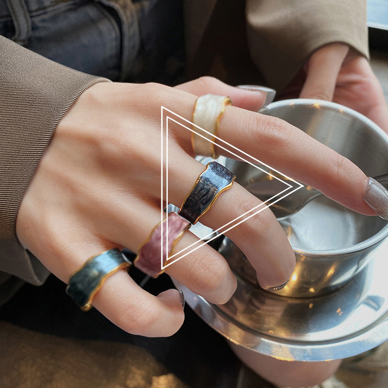 Wholesale Colorful Wave Adjustable Epoxy Enamel Silver Plated Ring