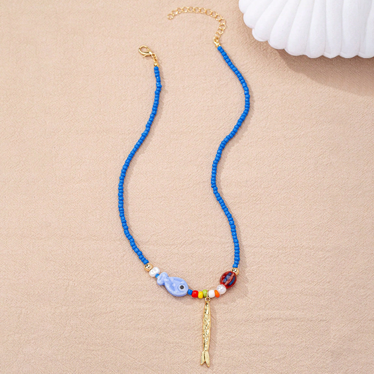 Wholesale Bohemian Glass Bead Fish and Starfish Pendant Necklace