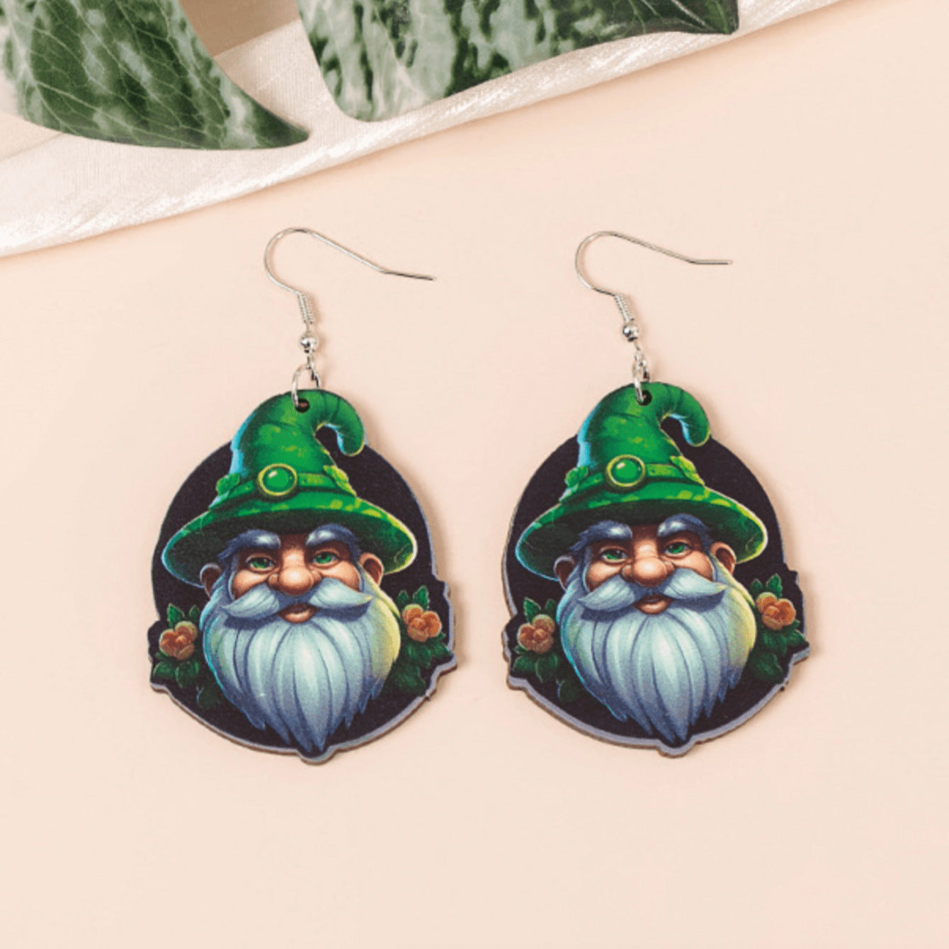 Wholesale St. Patry Festival Theme Dwarf Wooden Green Series Holiday Earrings
