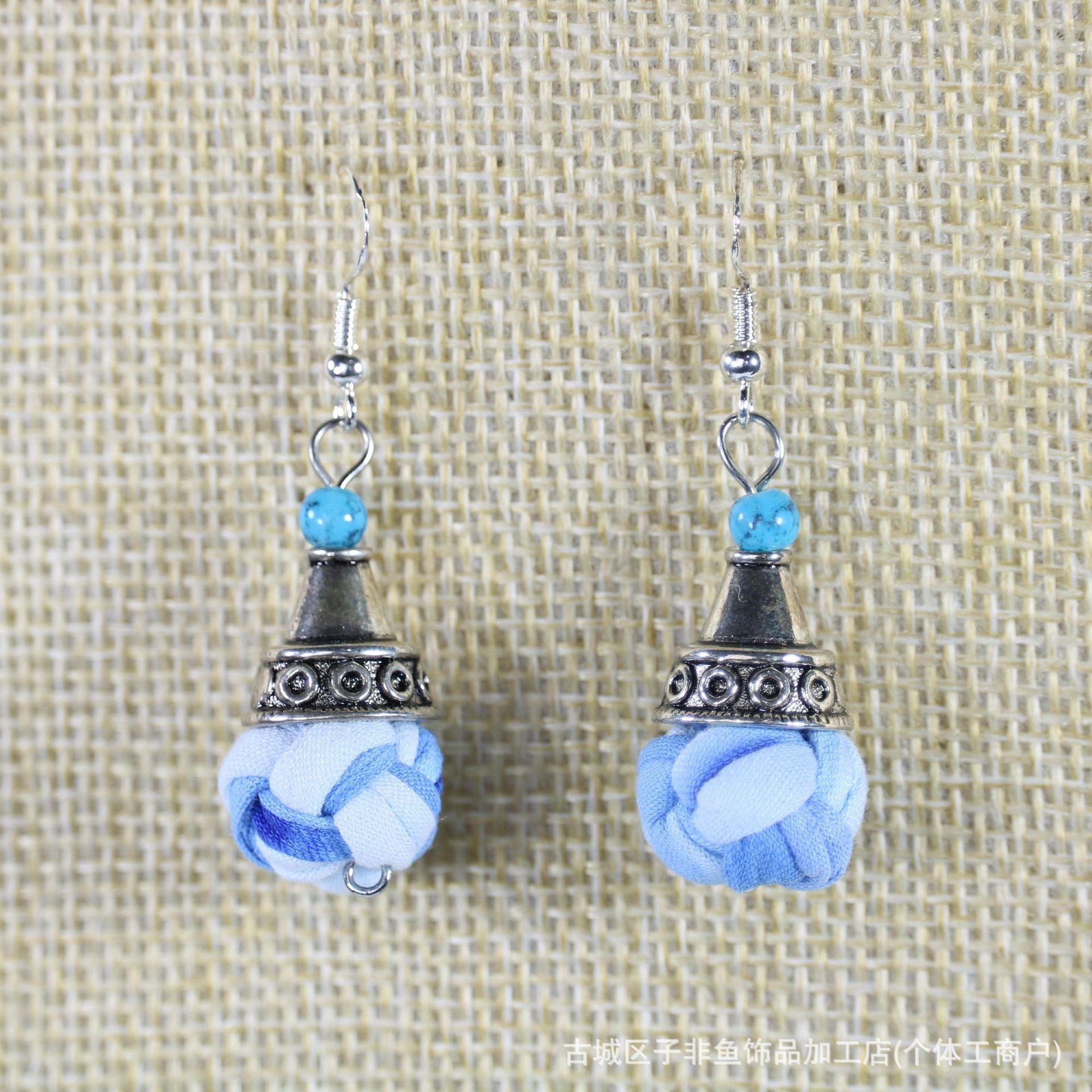 Wholesale Ethnic Style Tie-Dye Style Blue-Dyed Fabric Handmade Earrings