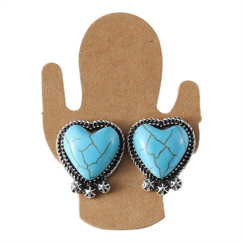 Wholesale Antique Silver Heart Earrings Necklace Set Sweet Romantic Jewelry For Party Gift Resale