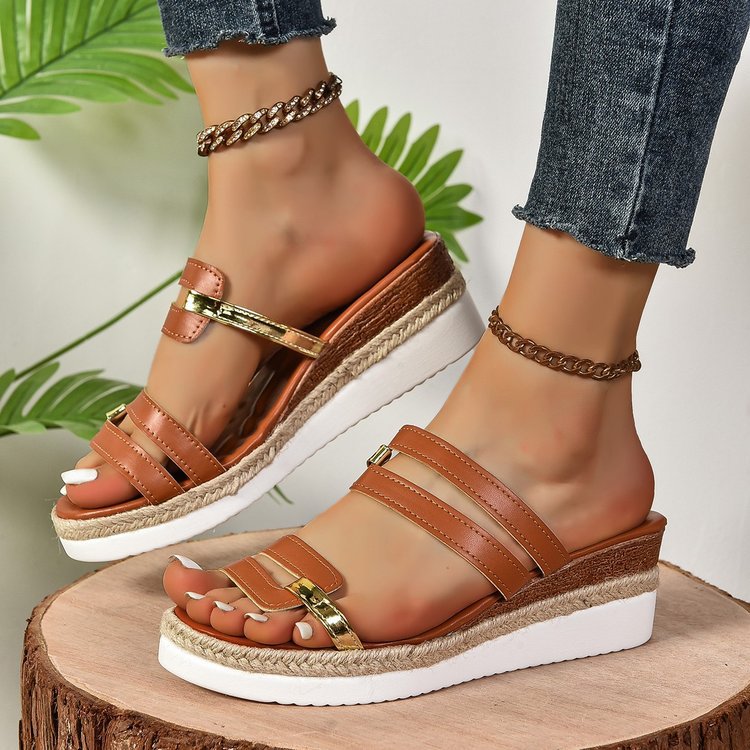 Wholesale Plus size Flat Wedge Fish Mouth Casual Women's Sandals