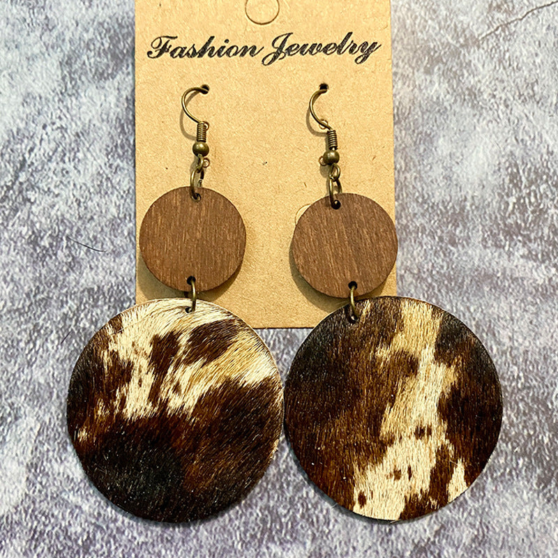 Wholesale Vintage Western Wood Leather Horsehair Earrings