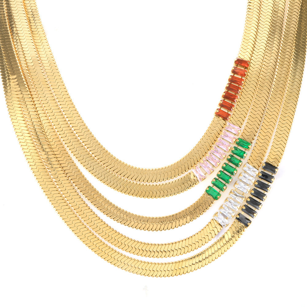 Wholesale 18K Gold Plated Zircon Stainless Steel Snake Bone Chain Necklace Bracelet Jewelry Set