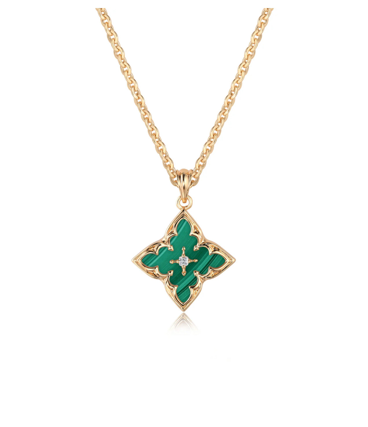 Wholesale Lucky Clover Square Crystal Zircon Pendant Necklace