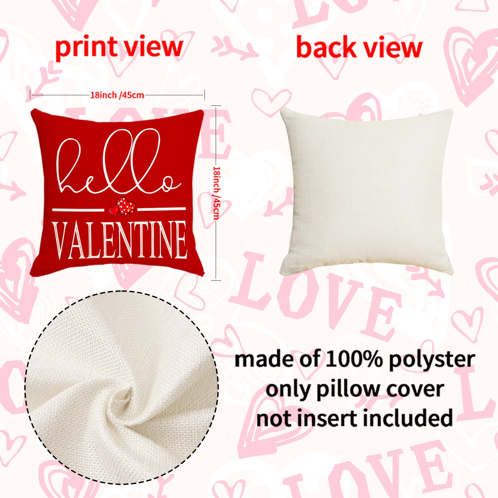 Wholesale  Valentine' s Day  Linen Plaid Printed Love Waist  Pillowcase