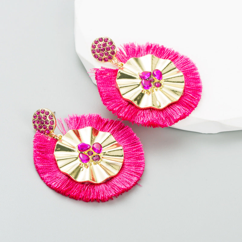 Wholesale Fashion Tassel Inlaid Colorful Rhinestone Hoop Earrings