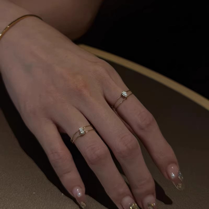 Wholesale Luxury Double-Layer Cool Water Drop Ring Open Index Finger Ring