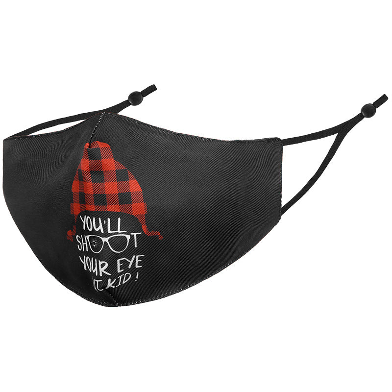 Wholesale Christmas Winter Warm Cartoon Black Three-Layer Printed Washable Cloth Cotton Mask