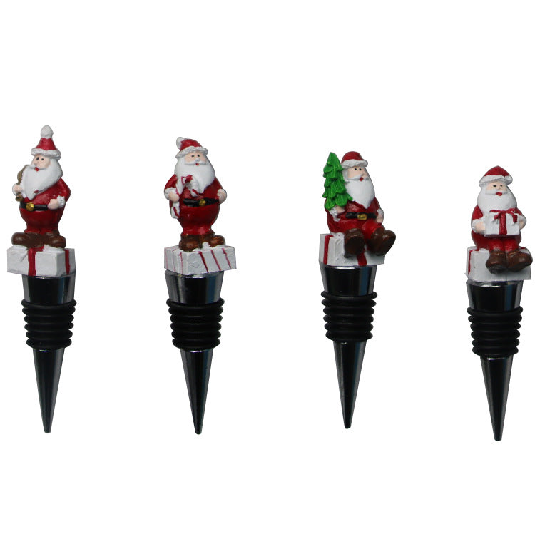 Wholesale Christmas Wine Cork Old Man Gift Resin Metal Red Wine Cork