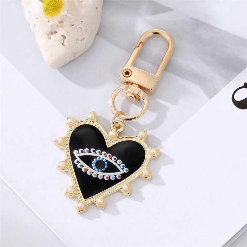 Wholesale Dot Diamond Inlaid Pearl Heart Shape Alloy Keychains