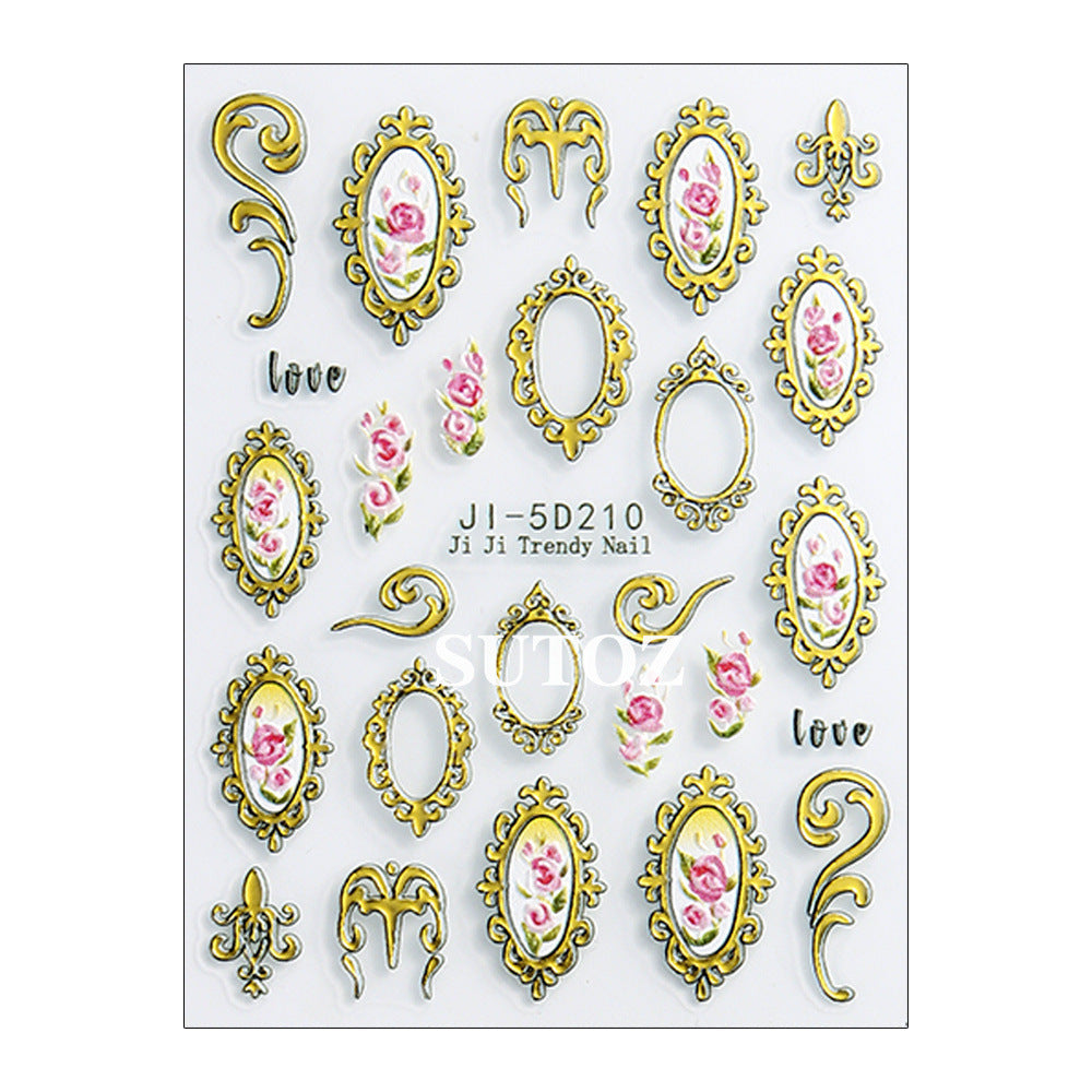 Wholesale 3pcs/pack 5D Nail Art Stickers Baroque Retro Embossed 3D Mirror Clock Nail Decals