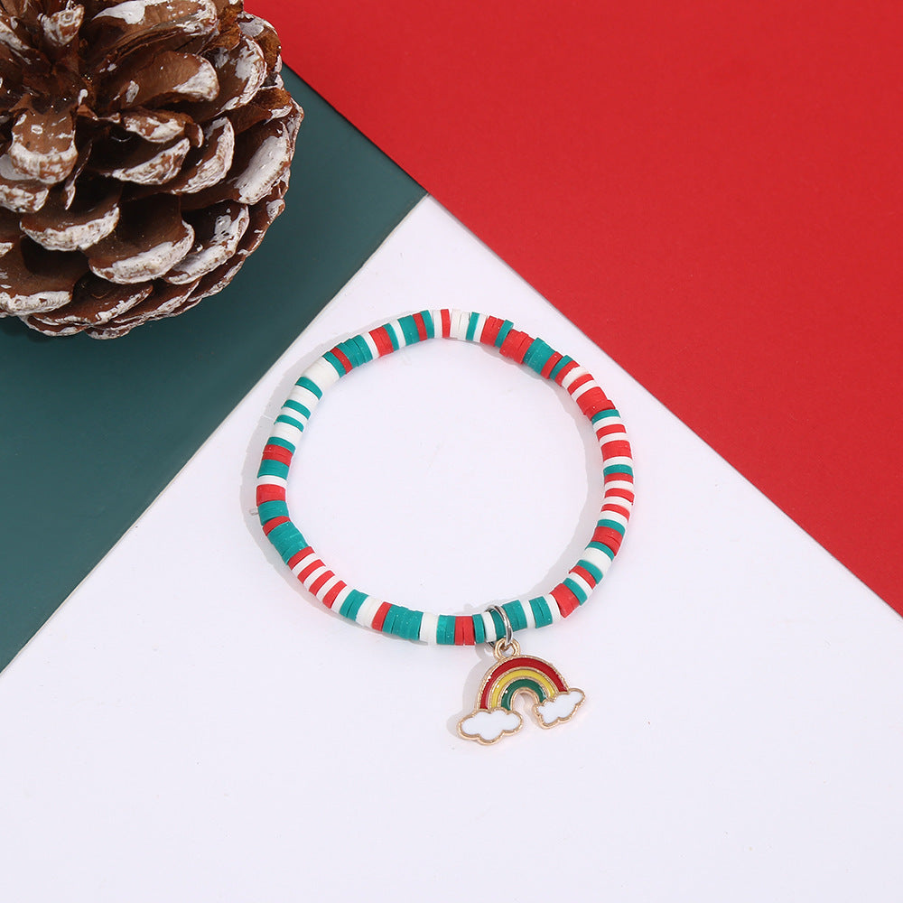Wholesale Christmas Santa Reindeer Snowman Polymer Clay Charm Bracelet Handmade Holiday Fashion Jewelry Accessory Gift