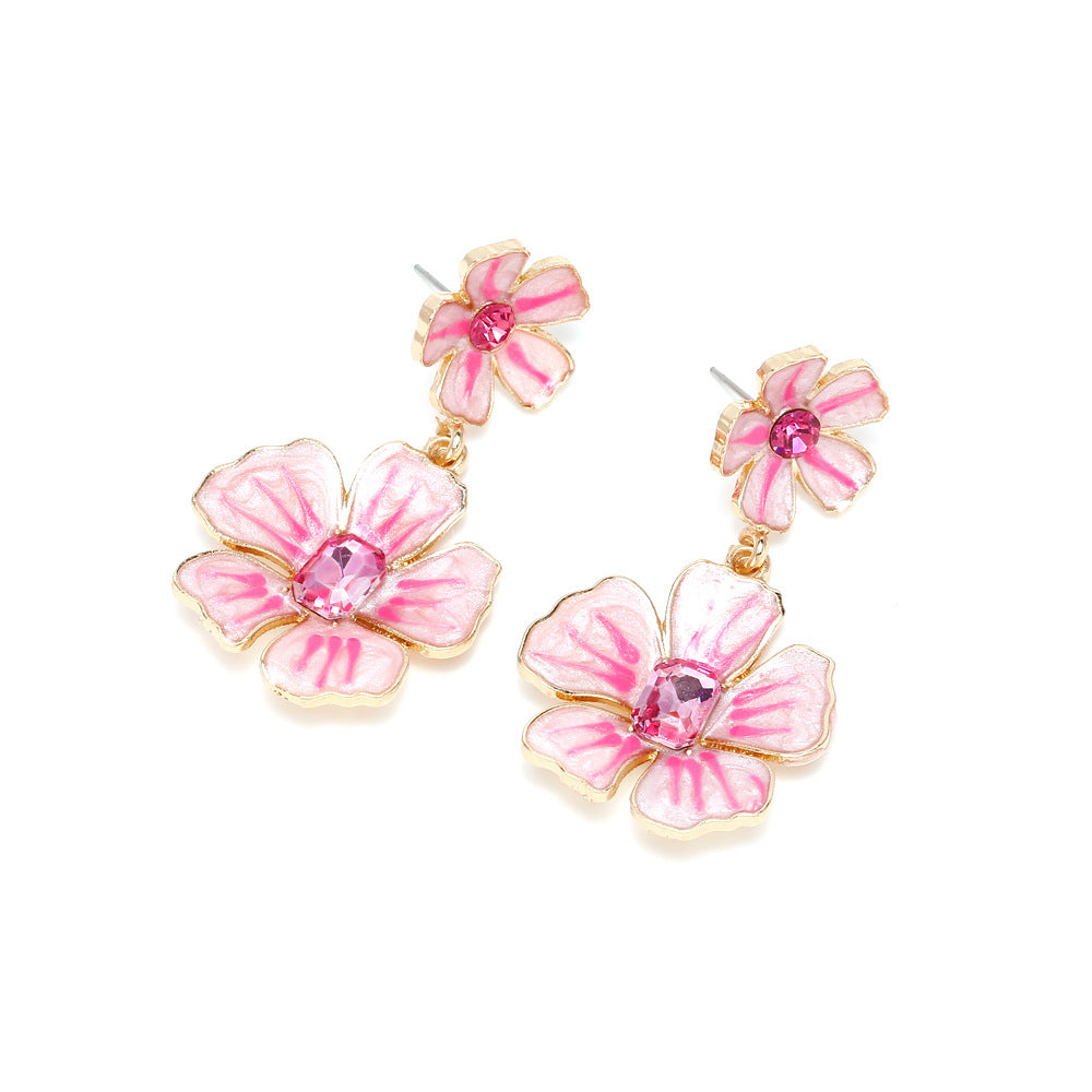 Wholesale Color Enamel Diamond Studded Flowers Alloy Earrings