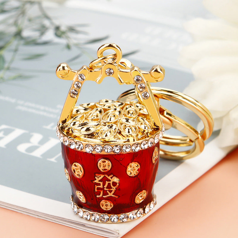 Wholesale Metal Pink Rhinestone Lucky Bag Keychain Chinese Style Car Key Accessory For Women Gift