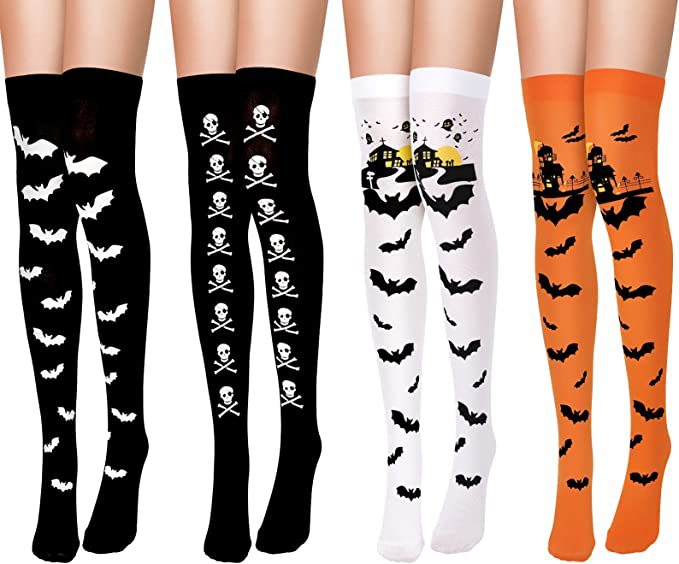 Wholesale Halloween Bat Spider Web Clown Skeleton Skull Over The Knee Socks