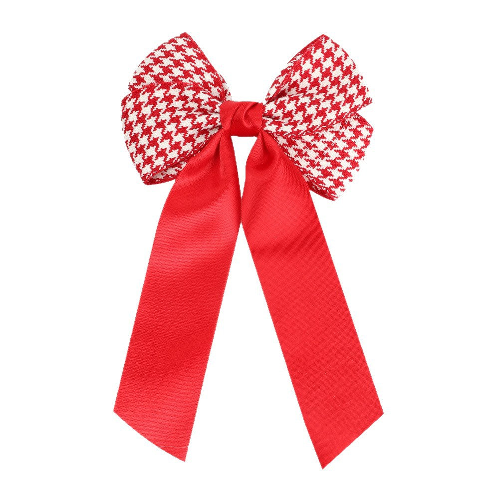 Wholesale 10pcs/pack New Year' s Big Red Vintage Houndstooth Hairpin Bow Ribbon