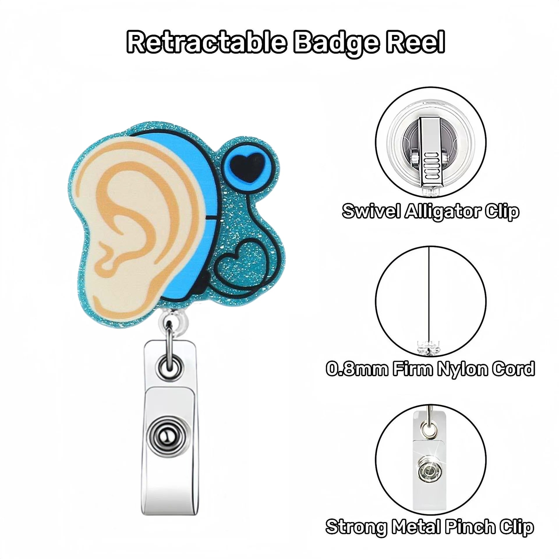 Wholesale Acrylic Creative Ear Nurse Doctor Retractable Badge Clip Keychain