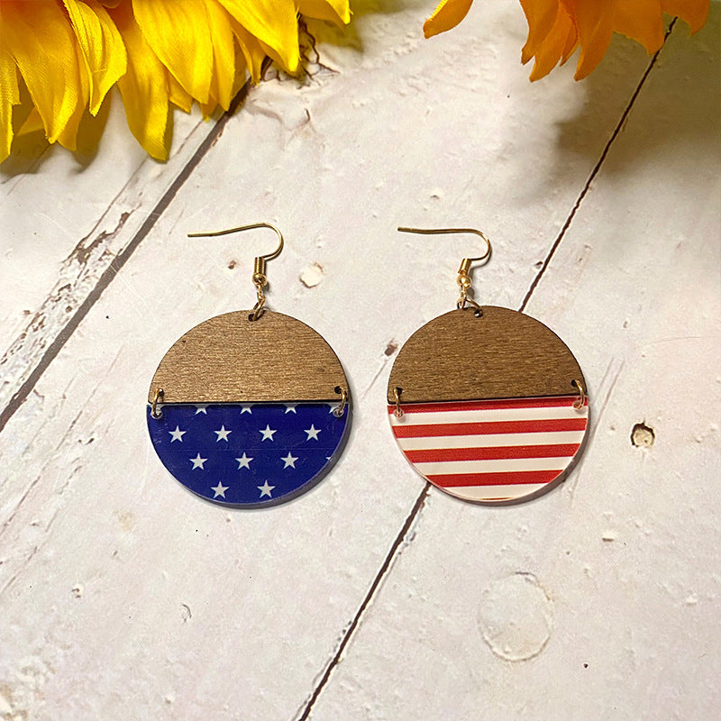 Wholesale American Independence Day Wooden Acrylic Stitching Earrings