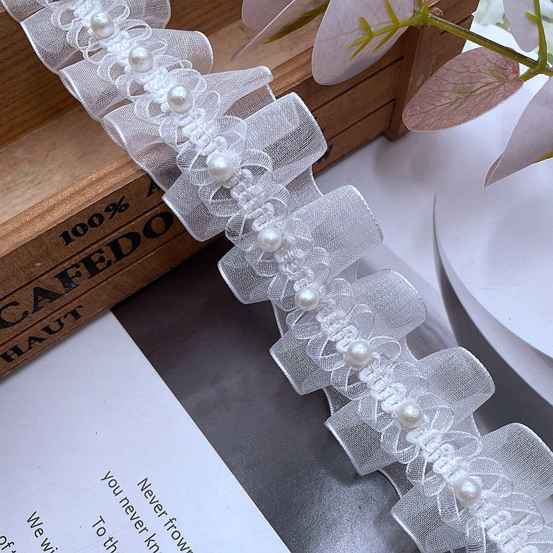 Wholesale 10pcs Textile ribbon folded pearl lace clothing decoration