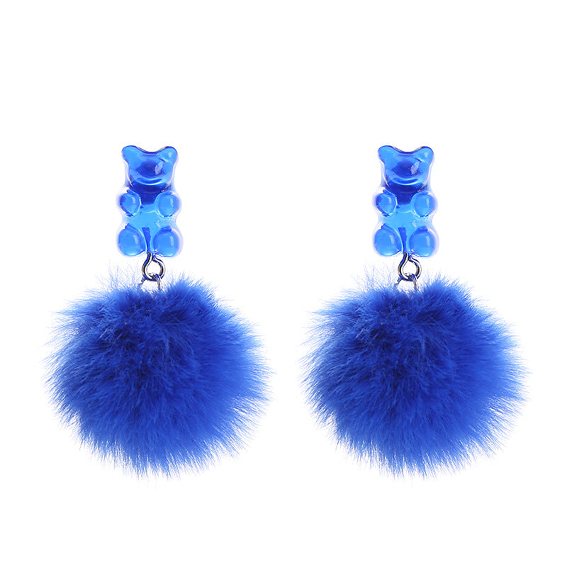Wholesale Bear Candy Color Fur Ball Earrings