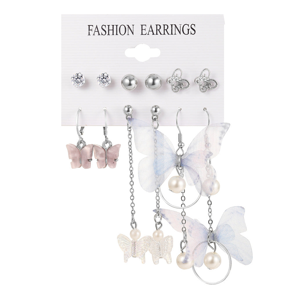 Wholesale Acrylic Pearl Butterfly Asymmetrical Earrings