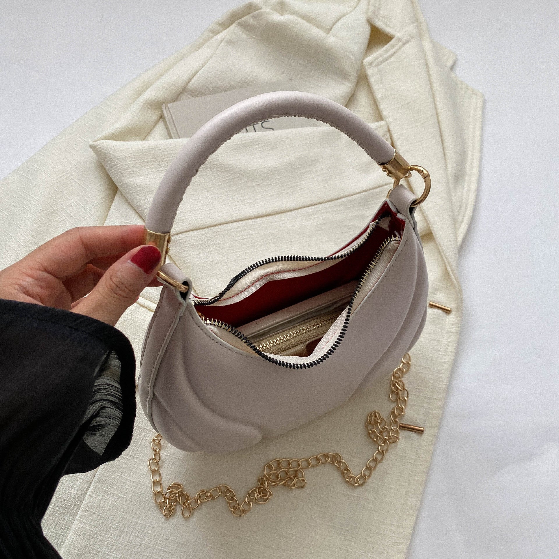 Wholesale Pink PU Underarm Bag Single Shoulder Crescent Bag