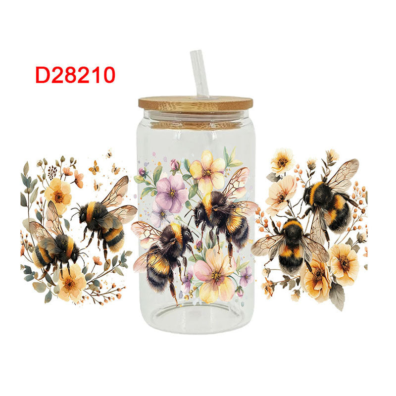 Wholesale Yellow Cartoon Busy Bee 16oz Cup UV DTF Wraps