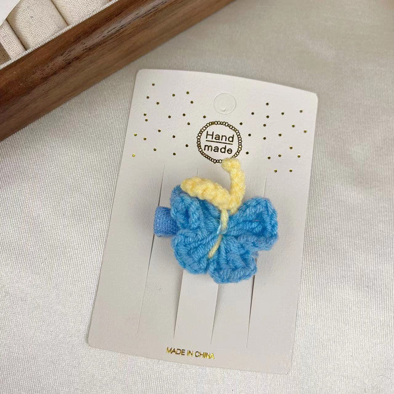 Wholesale Children's Wool Butterfly Sweet Girl Side Clip Bangs Knitted Hair Accessories for Women