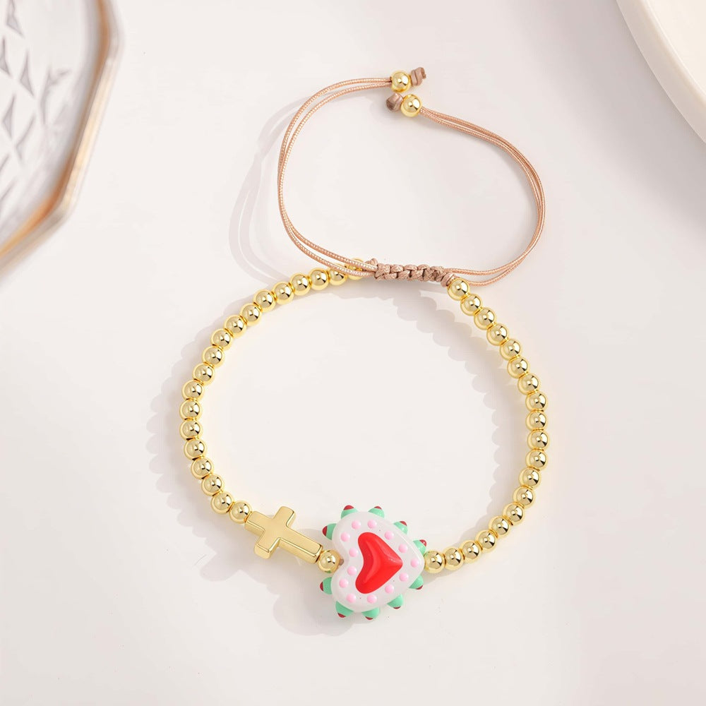 Wholesale Love Cross Colored Cartoon Adjustable Drawstring Frame Beaded Bracelet
