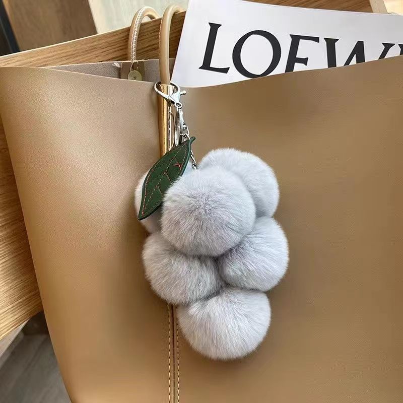 Wholesale Cute Grape Imitation Rex Rabbit Fur Plush Ball Keychain