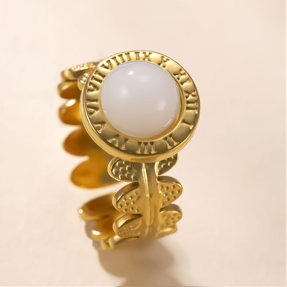 Wholesale Stainless Steel Gemstone Open Roman Numeral Ring