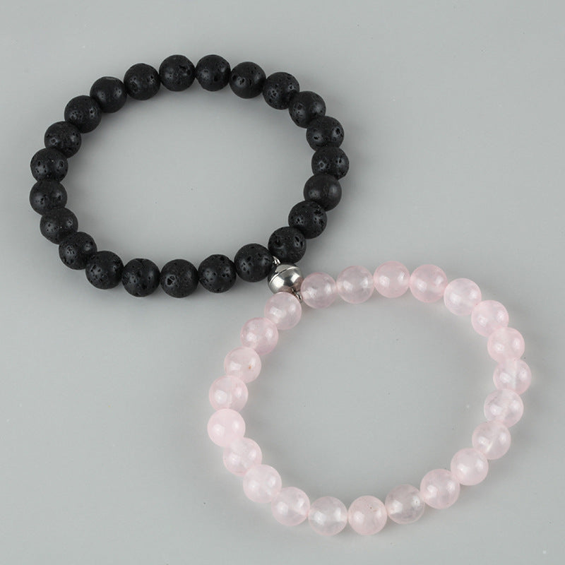 Wholesale Volcanic Stone Magnetic Couple Bracelet