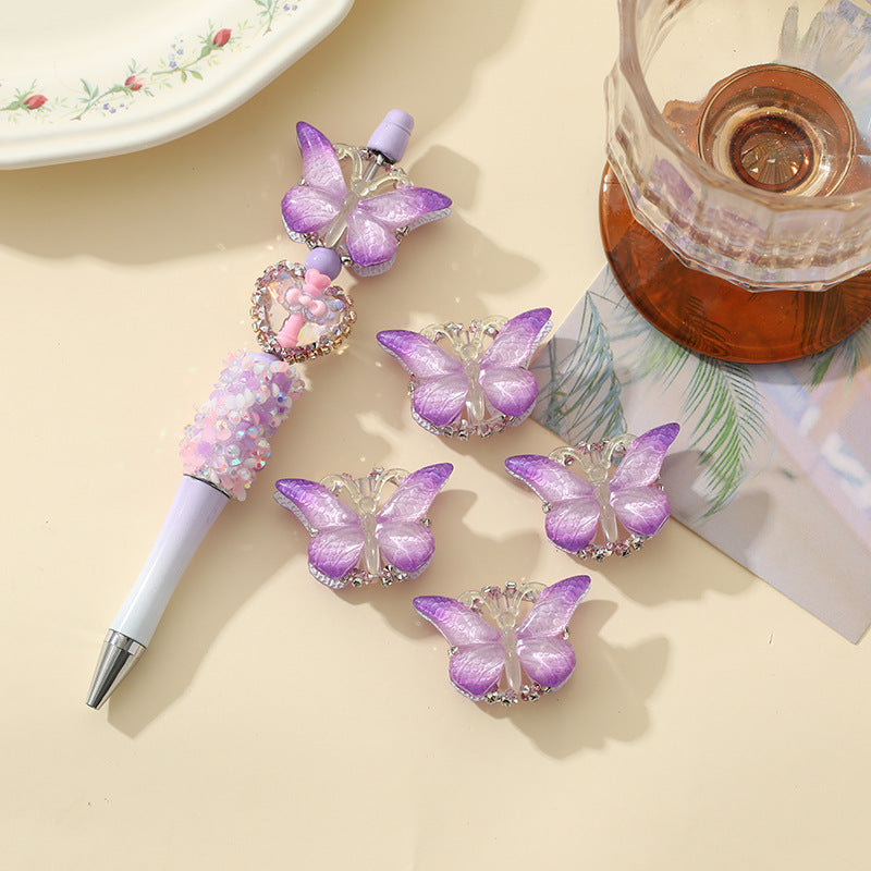 Wholesale 10pcs Gradual Acrylic Butterfly Beaded Jewelry Accessories DIY Beads