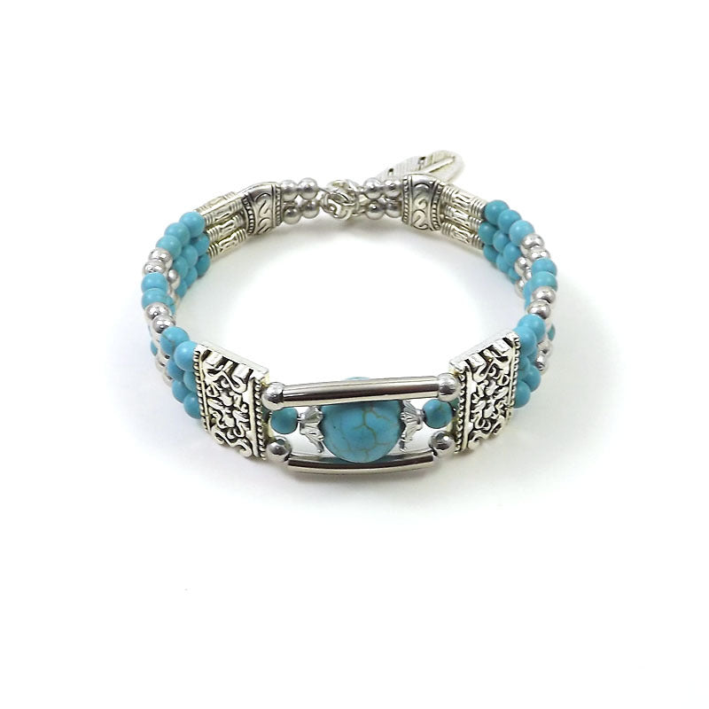 Wholesale Exaggerated Ethnic Style Fashion Tibetan Silver Miao Silver Turquoise Bracelet