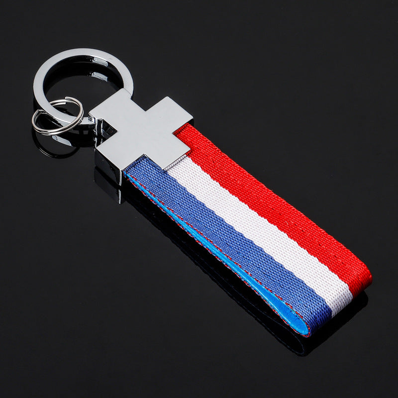 Wholesale 2pcs Tricolor Nylon Ribbon Zinc Alloy Keychain