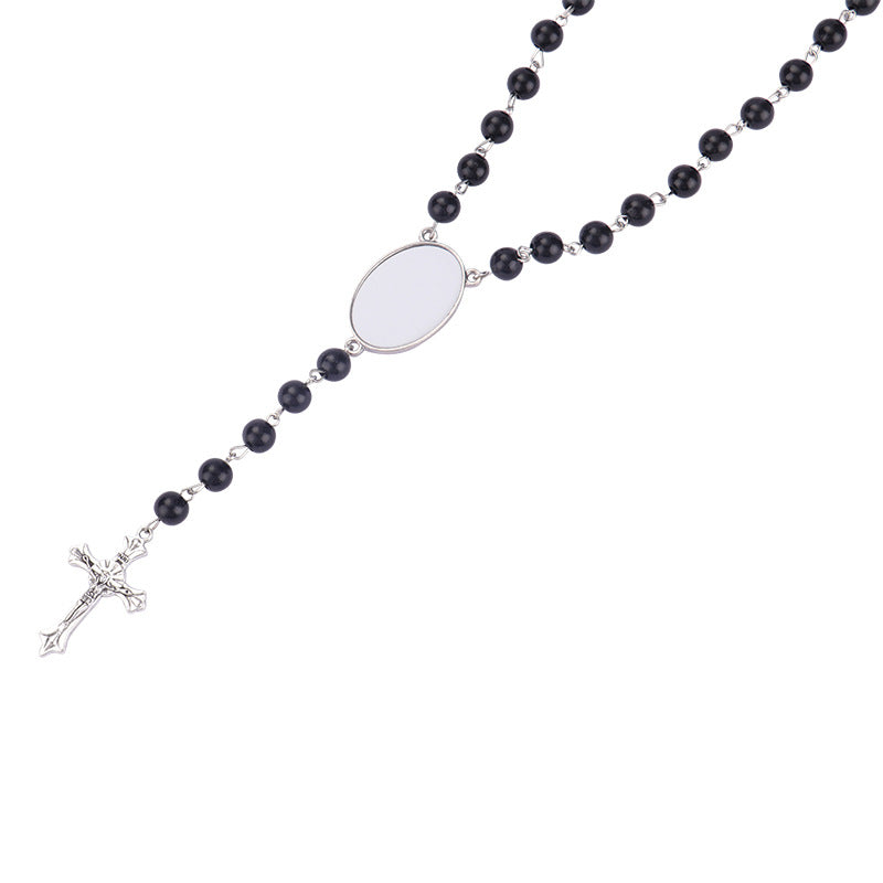 Wholesale Heat transfer rosary beads cross metal necklace