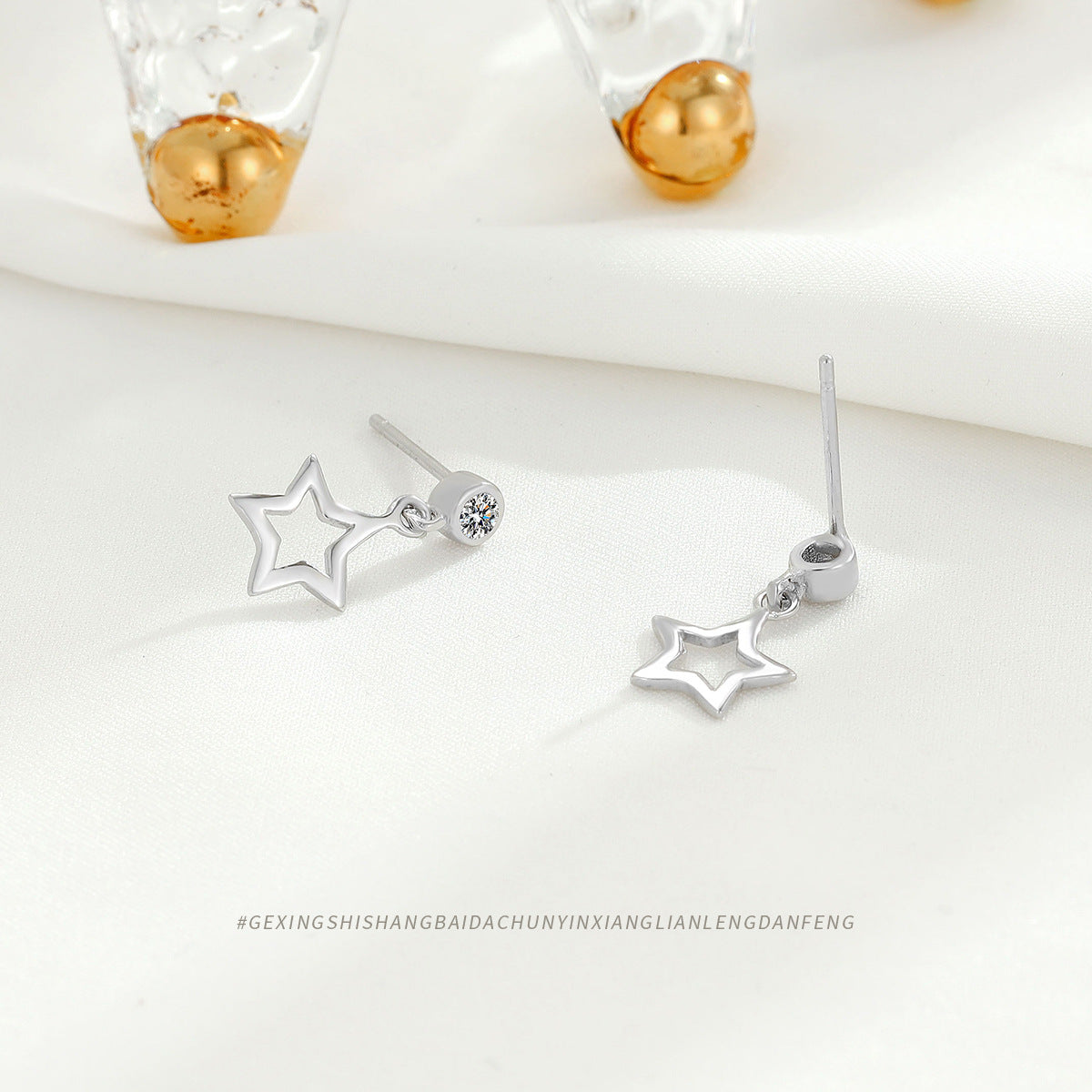 卸売 S925 ラウンド ダイヤモンド スタッズ スター スターリング シルバー イヤリング