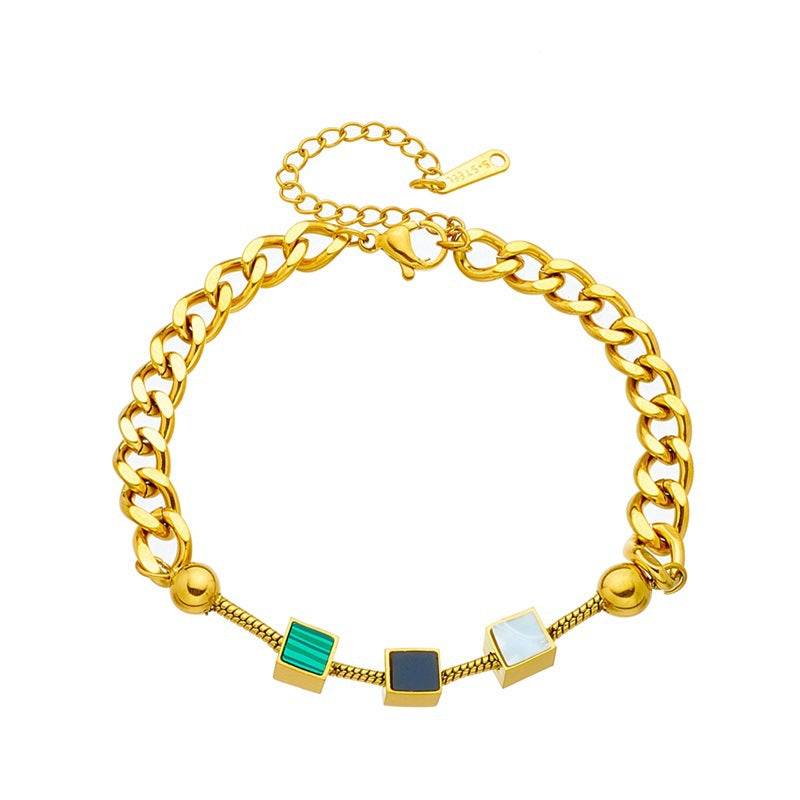 Wholesale Three-dimensional Square Shell Piece Titanium Steel Bracelet