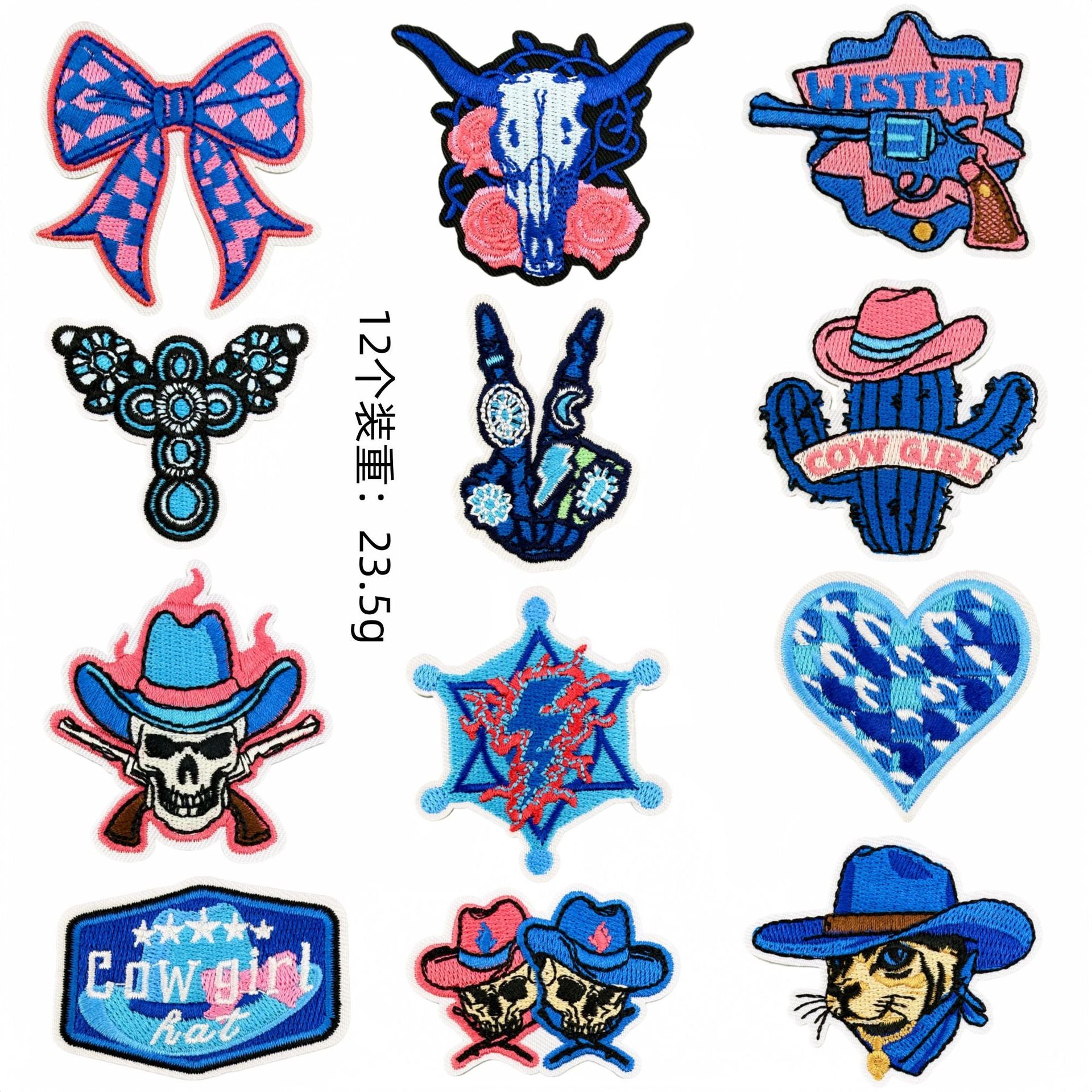 Wholesale Western Cowgirl Embroidered Patches 24 Piece Set Pink Blue Guitar Cow Skull Design DIY Craft Supply For Home Decor And Resale
