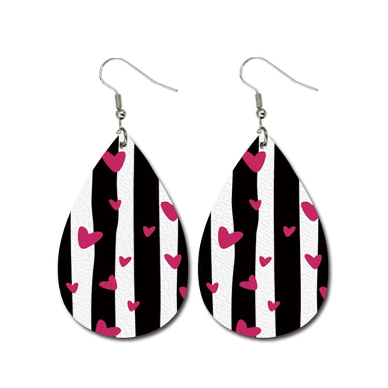 Wholesale Valentine's Day Striped Heart Shape Carriage Love Leather Drop Shape Earrings