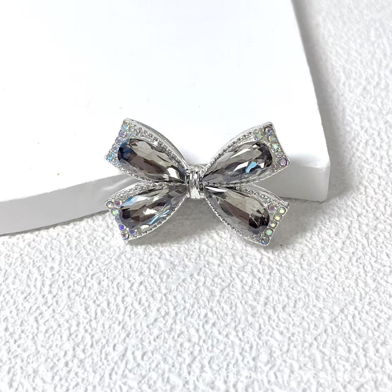 Wholesale Alloy Multicolor Crystal Bowknot Straight Hole Loose Beads