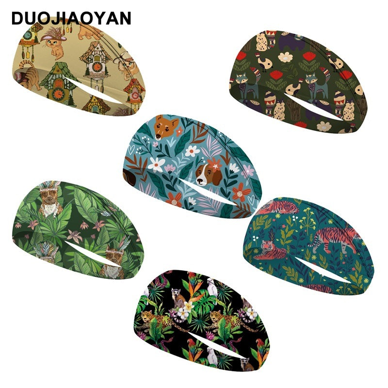 Wholesale cartoon pattern cat and dog animal elastic wide sports hair band hair accessories
