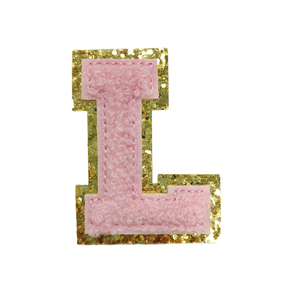 Wholesale Towel Embroidered Self Adhesive Letter Patches A Z Gold Glitter Double Layer Chic DIY Coat Accessory