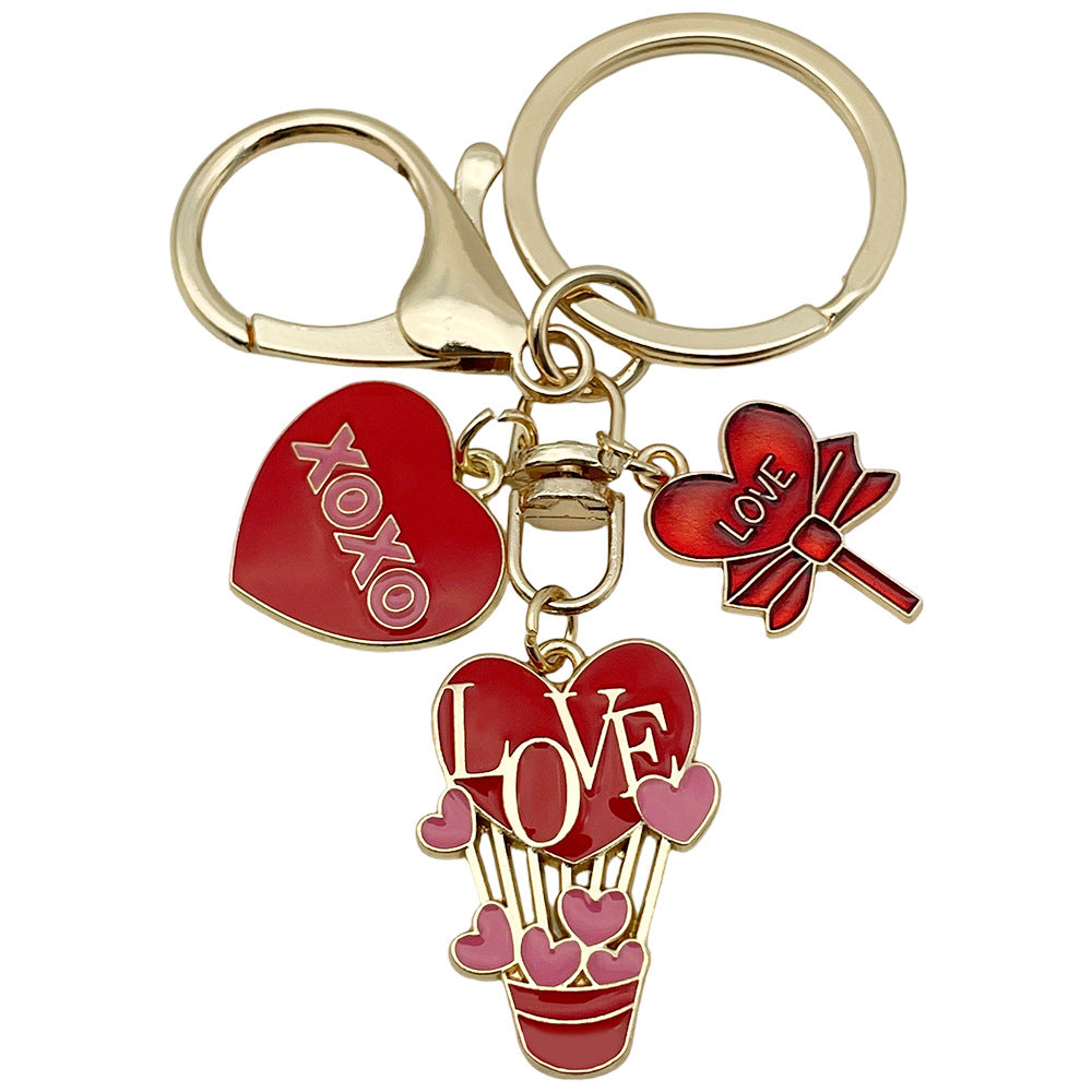 Wholesale Valentine' s Day Oil Dripping Red Heart Love Hot Keychain