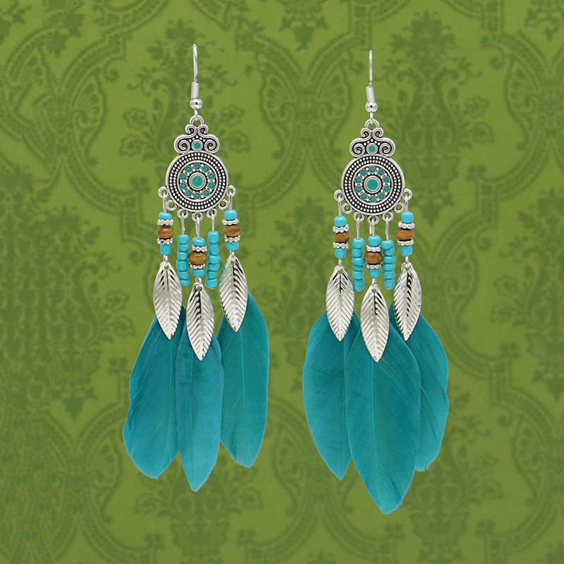 Wholesale Bohemian Feather Vintage Tassel Earrings